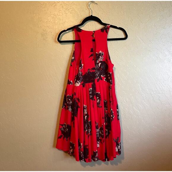 Free People Red Floral Smocked Mini Dress with Tie Back Size Small - Picture 5 of 11